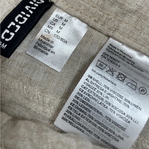 H&M Linen / Viscose Blend Straight Pants Tie Woman’s Size M Tan‎ Relaxed Coastal - Picture 2 of 16